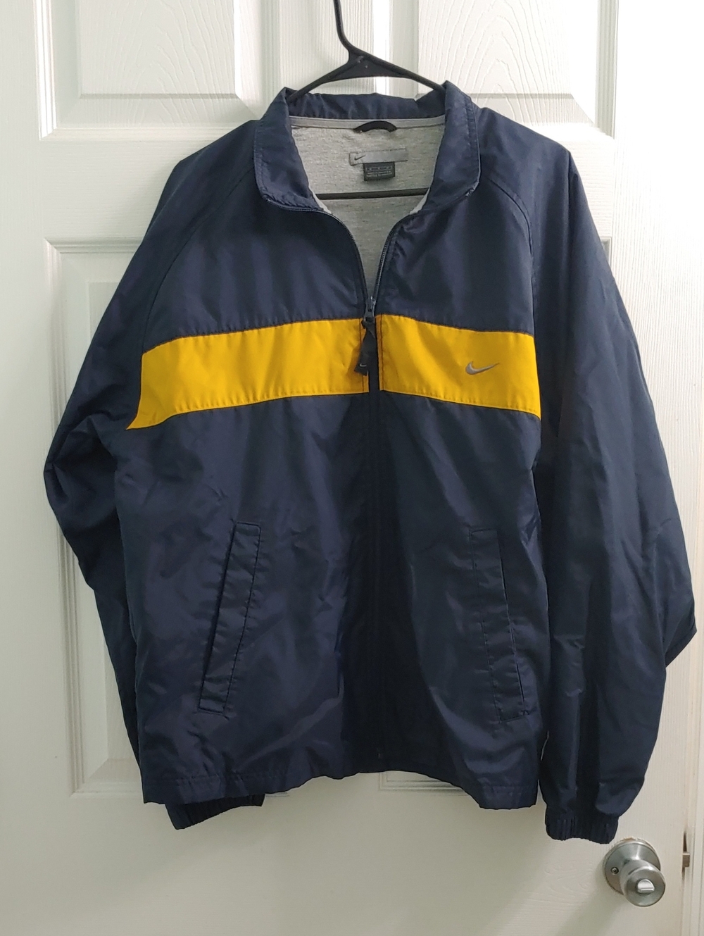 Vintage 90s Nike Track Jacket Navy and Yellow Stripe Men's Windbreaker Size M